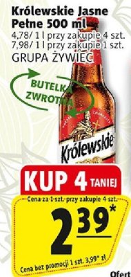 Piwo Królewskie Jasne Pełne 500 ml promocja w Prim Market