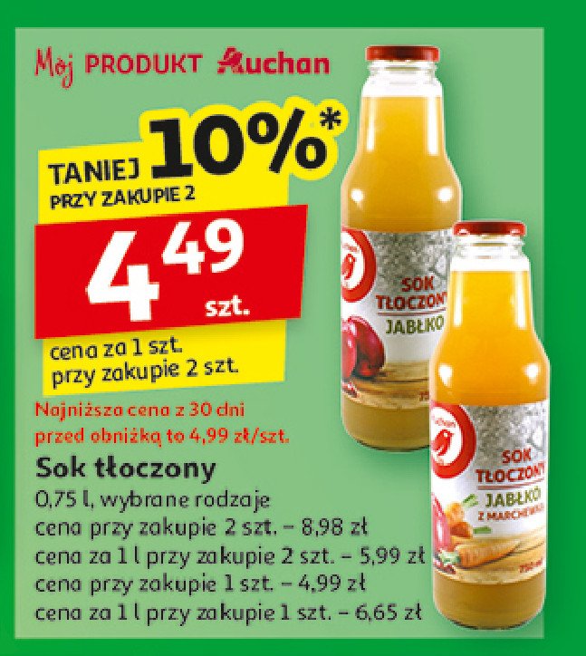 Sok tłoczony z jabłek i marchewek Auchan promocja