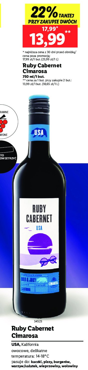 Wino Ruby cabernet usa promocja