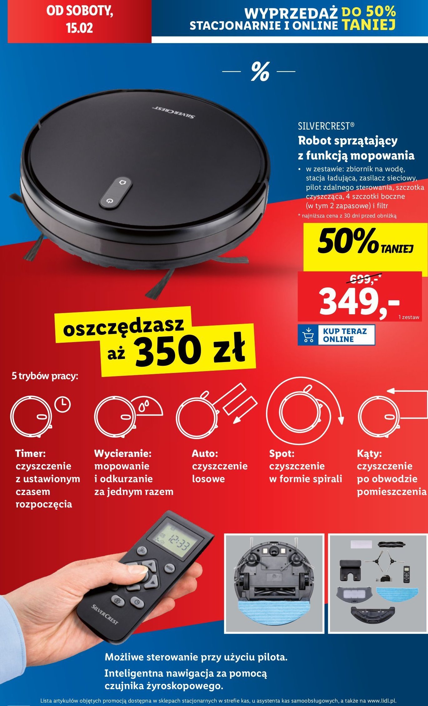 Robot sprzątający z funkcją mopowania Silvercrest promocja