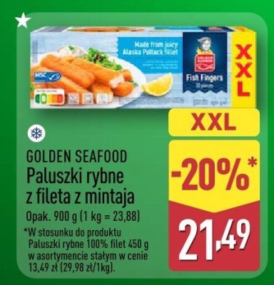 Paluszki rybne z fileta z mintaja GOLDEN SEAFOOD promocja w Aldi