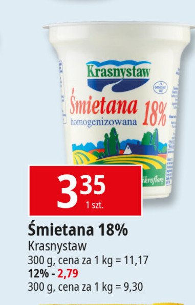 Śmietana homogenizowana 12 % Krasnystaw promocja w Leclerc