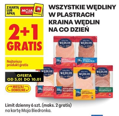 Wędliny w plastrach Kraina Wędlin różne rodzaje promocja w Biedronka