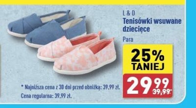 Tenisówki wsuwane dziecięce 31-36 L&d promocja