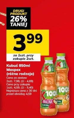 Napój Kubuś Maspex różne rodzaje (malina, oranżada) promocja w Hitpol