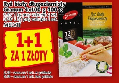 Ryż Ryż biały długoziarnisty Granum 4x100 g (400 g) MELVIT promocja w Prim Market