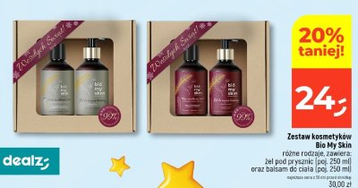 Zestaw kosmetyków Bio My Skin różne rodzaje, żel pod prysznic (poj. 250 ml) oraz balsam do ciała (poj. 250 ml) promocja w Dealz