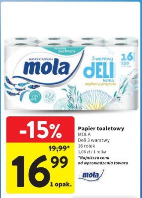 Papier toaletowy Deli 3 warstwy 16 rolek  promocja w Intermarche