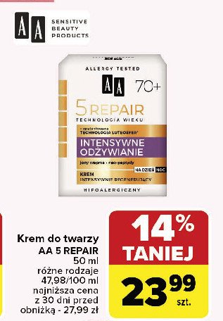 Bogaty krem wzmacniający 70+ intensywne odżywianie Aa promocja w Carrefour