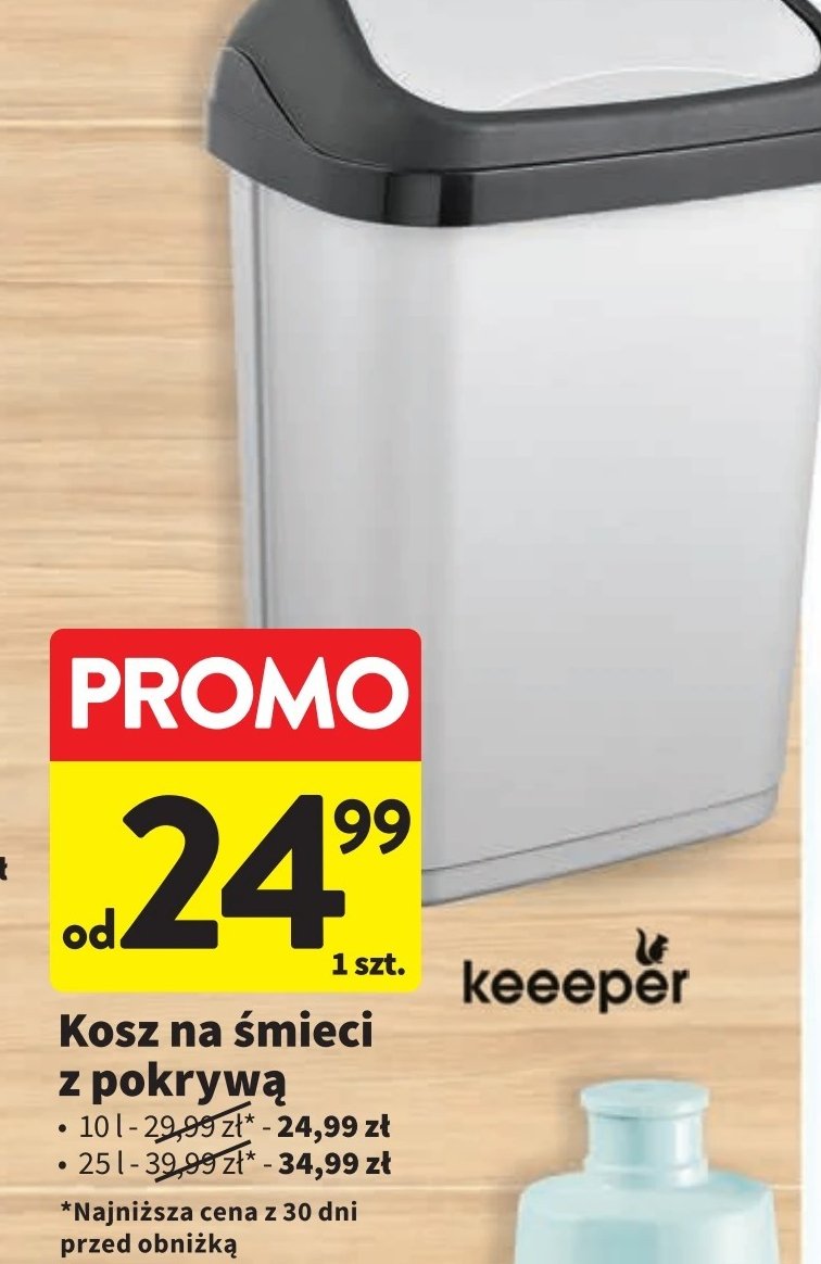 Kosz na śmieci z naciskaną pokrywą 10 l Keeeper promocja w Intermarche