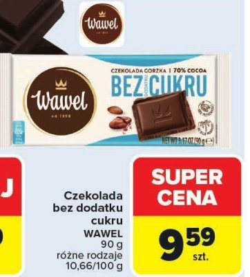 Czekolada bez dodatku cukru WAWEL 90g różne rodzaje promocja w Carrefour