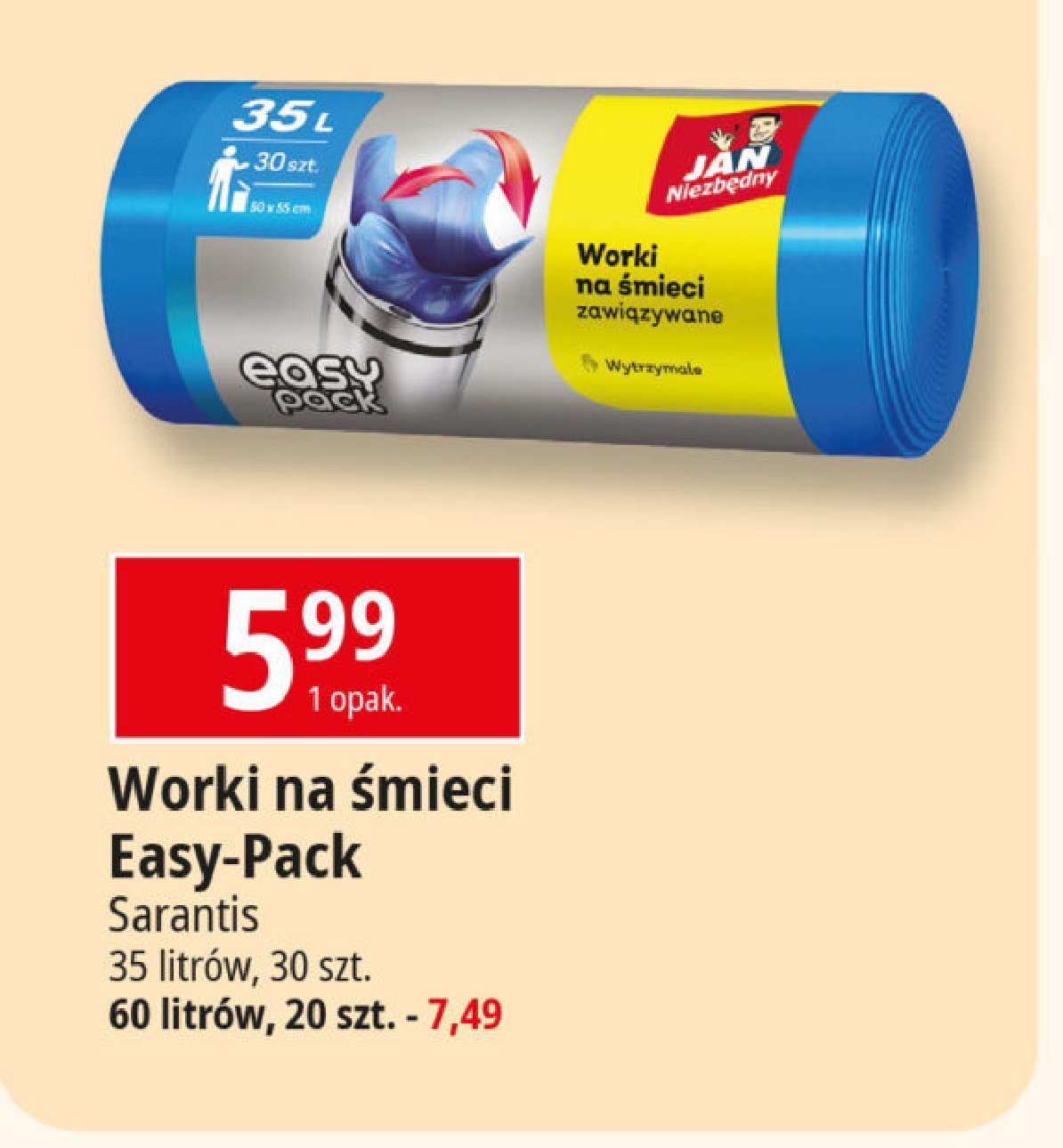 Worki na śmieci hd easy-pack 60 l Jan niezbędny promocja