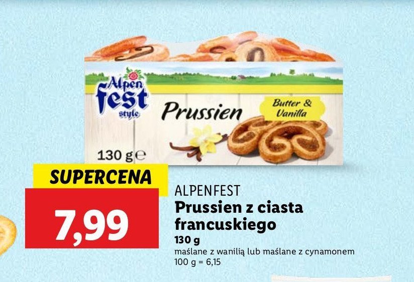 Prussien z ciasta francuskiego maślane z wanilią Alpen fest promocja w Lidl