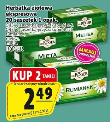 Herbatka ziołowa ekspresowa ROGER promocja w Prim Market