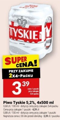 Piwo Tyskie 5,2%, 4x500 ml promocja w Twój Market