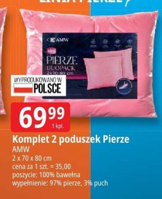 Komplet 2 poduszek Pierze 70x80 cm AMW promocja w Leclerc