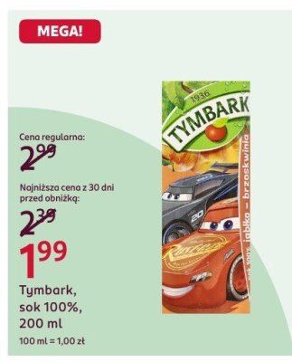 Sok Tymbark 100%, 200 ml promocja w Rossmann