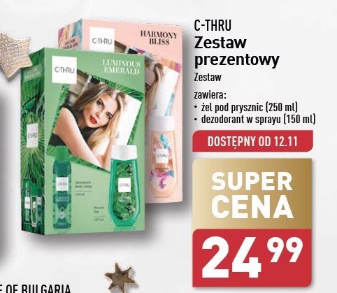 Zestaw w pudełku luminous emerald: żel pod prysznic 250ml + dezodorant 150ml C-thru zestaw promocja