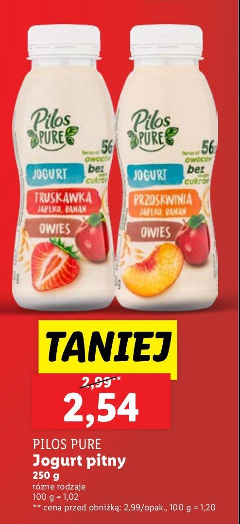 Jogurt truskawka - banan - owies Pilos pure promocja