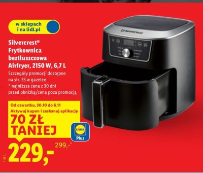 Frytkownica beztłuszczowa Airfryer 2150W 6.7L promocja w Lidl
