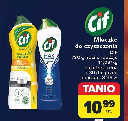 Mleczko do czyszczenia z wybielaczem ocean Cif max power 3 action promocja w Carrefour Market