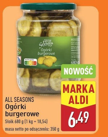 Ogorki burgerowe All seasons promocja w Aldi