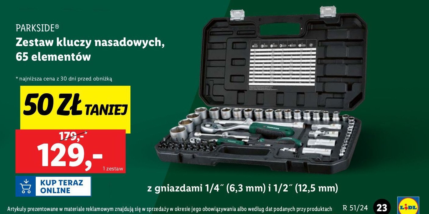 Zestaw kluczy nasadowych 1/4" + 1/2" Parkside promocja