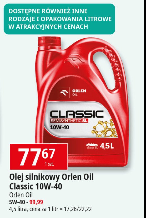 Olej classic semisynthetic 5w40 promocja w Leclerc