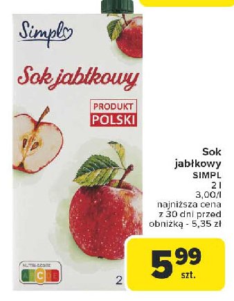 Sok jabłkowy Simpl promocja w Carrefour