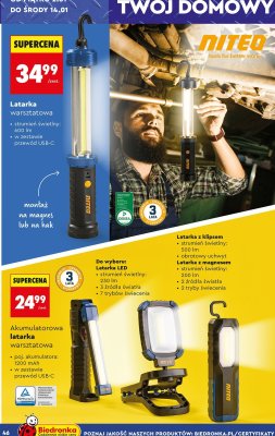 Latarka warsztatowa akumulatorowa NITEO poj. akumulatora: 1200 mAh, w zestawie przewód USB-C promocja w Biedronka