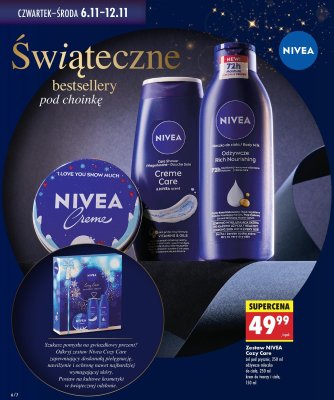 Zestaw NIVEA Cozy Care - żel pod prysznic 250ml, odżywcze mleczko do ciała 250ml, krem do twarzy i ciała 150ml promocja w Biedronka