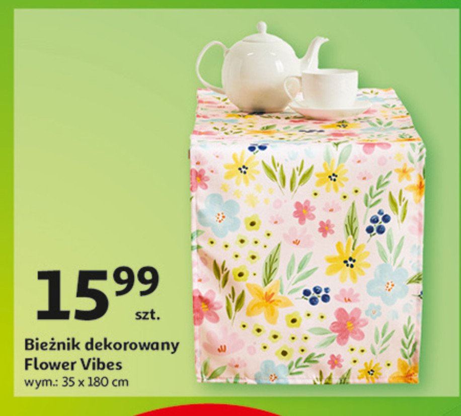 Bieżnik flower vibes 35 x 180 cm promocja w Auchan