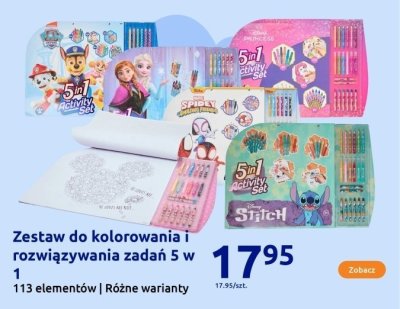 Zestaw do kolorowania i rozwiązywania zadań 5 w 1 różne warianty (Paw Patrol, Frozen, Princess, Spidey, Stitch) promocja w Action