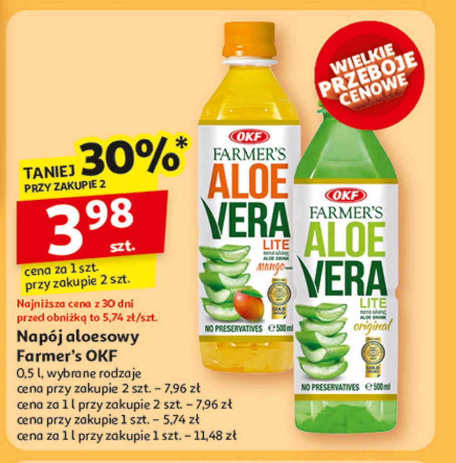 Napój aloesowy z mango Okf farmer's aloe vera promocja w Auchan