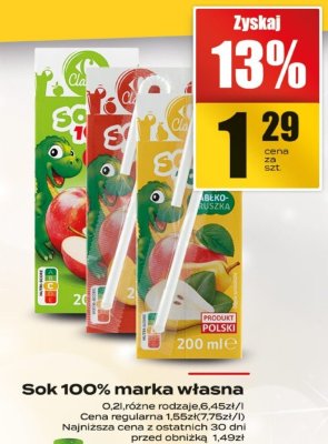 Sok 100% marka własna różne rodzaje Supeco promocja w Supeco