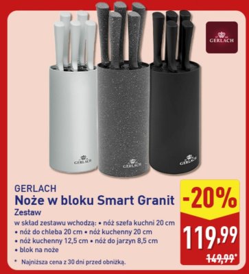 Noże w bloku Smart Granit GERLACH Zestaw promocja w Aldi