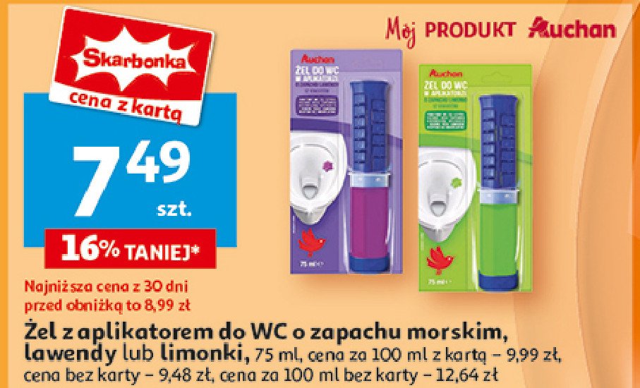 Żel do wc w aplikatorze lawenda na 12 aplikacji Auchan różnorodne (logo czerwone) promocja