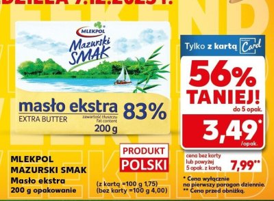 Masło extra Mazurski Smak  promocja w Kaufland