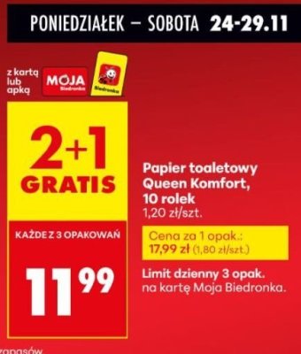 Papier toaletowy Queen Komfort promocja w Biedronka
