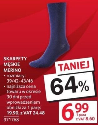 Skarpety męskie Merino rozmiary: 39/42-43/46 promocja w Selgros