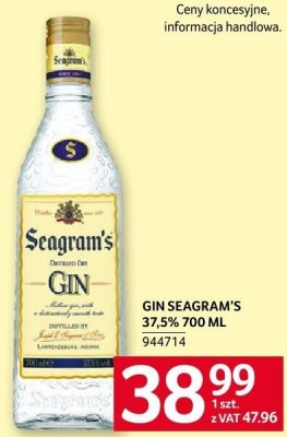 Gin Seagram's 37,5% 700ml promocja w Selgros