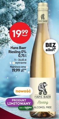Wino Hans Baer Riesling 0% 0,75l promocja w Żabka