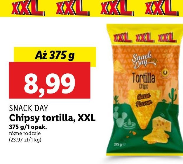 Chipsy tortilla serowe Snack day promocja w Lidl