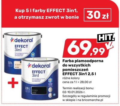 Farba plamoodporna do wszystkich pomieszczeń EFFECT 3in1 2,5 l różne kolory promocja w Bricomarche