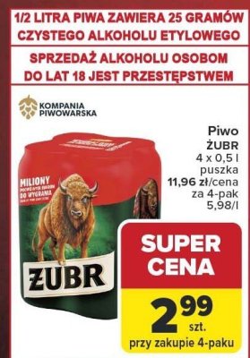 Piwo ŻUBR promocja w Carrefour Market