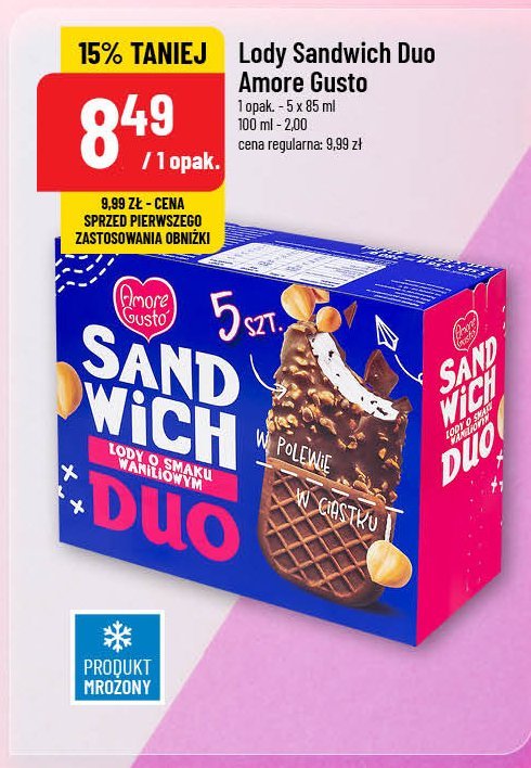 Lody sandwich Amore gusto promocja w POLOmarket