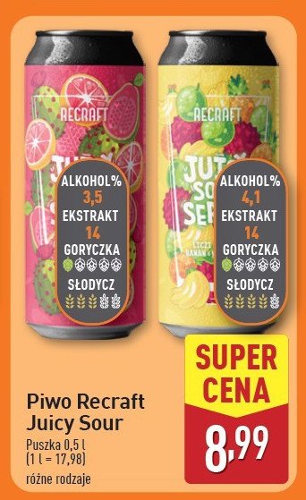 Piwo liczi, ananas, banan i winogrona Recraft juicy sour series promocja w Aldi