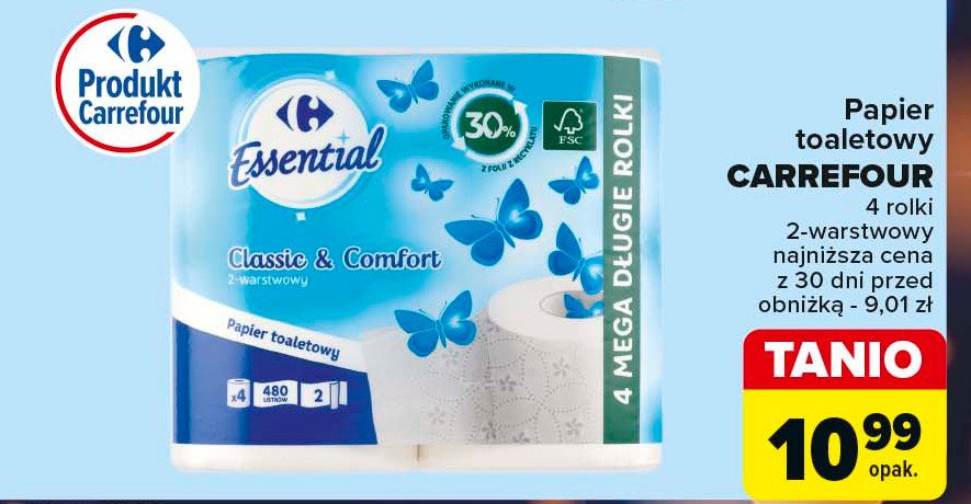 Papier toaletowy classic & comfort Carrefour essential promocja