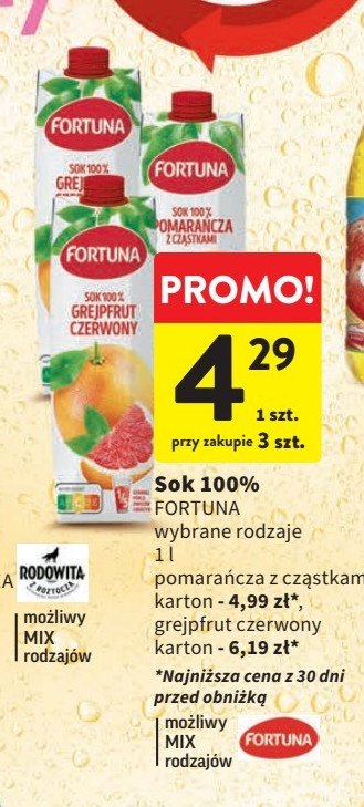 Sok 100% pomara艅czowy z cz膮stkami Fortuna promocja