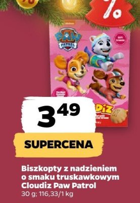 Biszkopty z nadzieniem o smaku truskawkowym Cloudiz Paw Patrol promocja w Netto